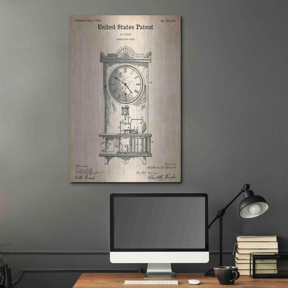 Luxe Metal Art 'Mantel Clock Blueprint Patent Parchment,' Metal Wall Art,24x36