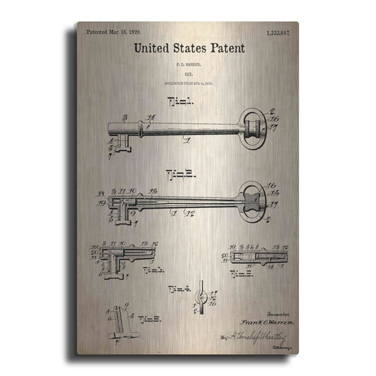 Luxe Metal Art 'Vintage Key Blueprint Patent Parchment,' Metal Wall Art