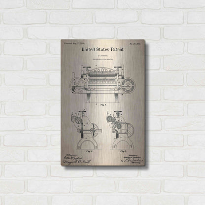 Luxe Metal Art 'Leather Splitting Machine Blueprint Patent Parchment,' Metal Wall Art,16x24