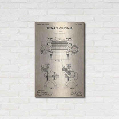 Luxe Metal Art 'Leather Splitting Machine Blueprint Patent Parchment,' Metal Wall Art,24x36