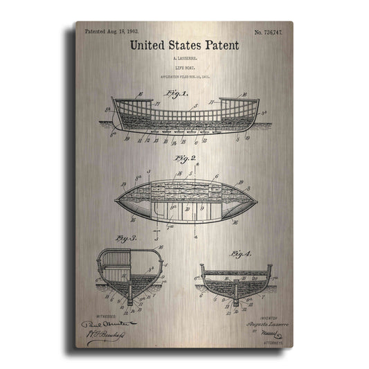 Luxe Metal Art 'Lifeboat Blueprint Patent Parchment,' Metal Wall Art