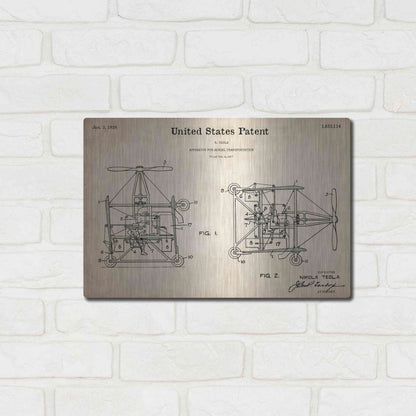 Luxe Metal Art 'Tesla Aerial Apparatus Blueprint Patent Parchment,' Metal Wall Art,16x12