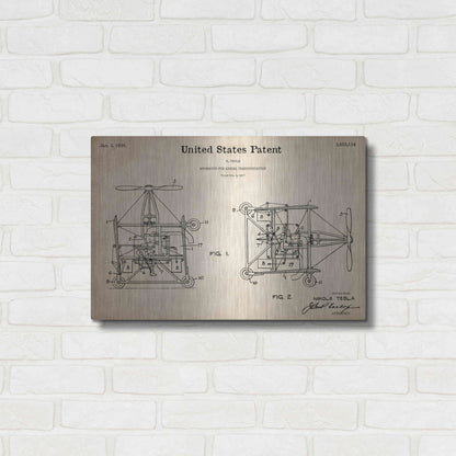 Luxe Metal Art 'Tesla Aerial Apparatus Blueprint Patent Parchment,' Metal Wall Art,24x16