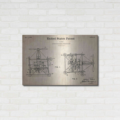 Luxe Metal Art 'Tesla Aerial Apparatus Blueprint Patent Parchment,' Metal Wall Art,36x24