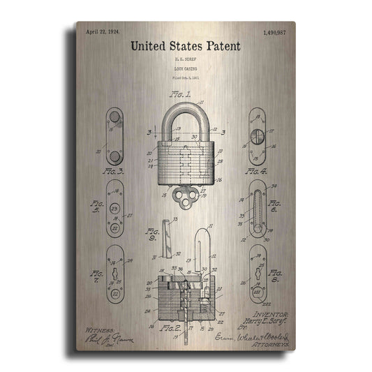 Luxe Metal Art 'Lock Blueprint Patent Parchment,' Metal Wall Art