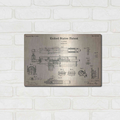 Luxe Metal Art 'Machine Gun Blueprint Patent Parchment,' Metal Wall Art,16x12
