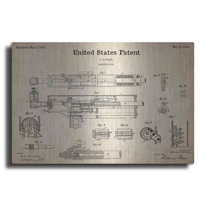 Luxe Metal Art 'Machine Gun Blueprint Patent Parchment,' Metal Wall Art