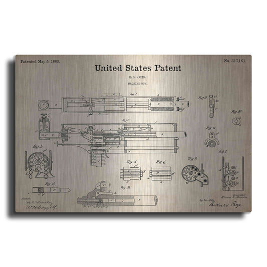 Luxe Metal Art 'Machine Gun Blueprint Patent Parchment,' Metal Wall Art