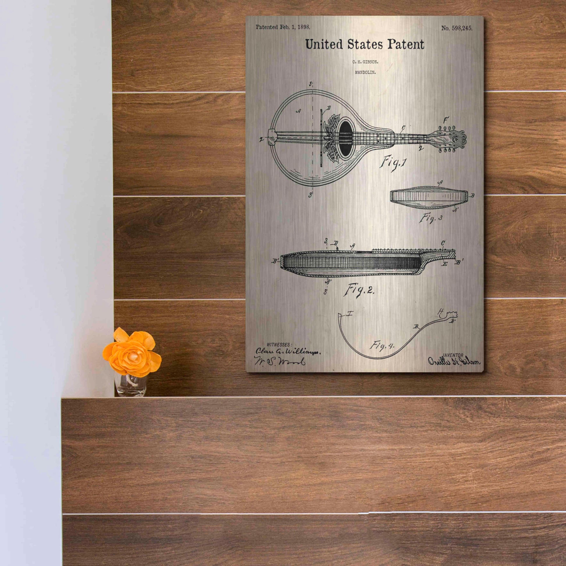 Luxe Metal Art 'Mandolin Blueprint Patent Parchment,' Metal Wall Art,12x16