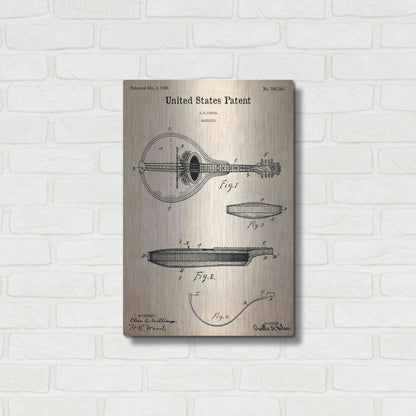 Luxe Metal Art 'Mandolin Blueprint Patent Parchment,' Metal Wall Art,16x24