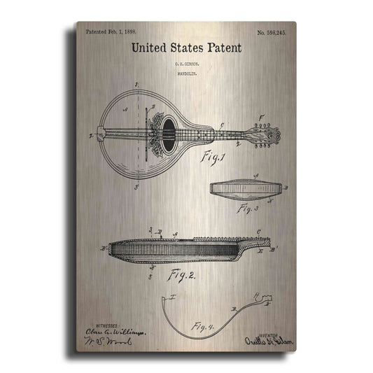 Luxe Metal Art 'Mandolin Blueprint Patent Parchment,' Metal Wall Art