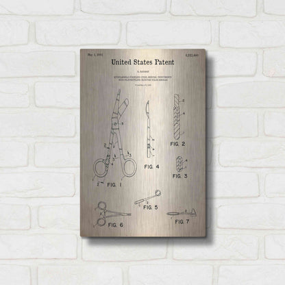 Luxe Metal Art 'Medical Instruments Blueprint Patent Parchment,' Metal Wall Art,12x16