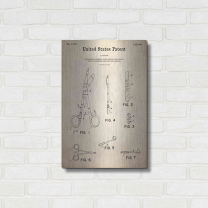 Luxe Metal Art 'Medical Instruments Blueprint Patent Parchment,' Metal Wall Art,16x24