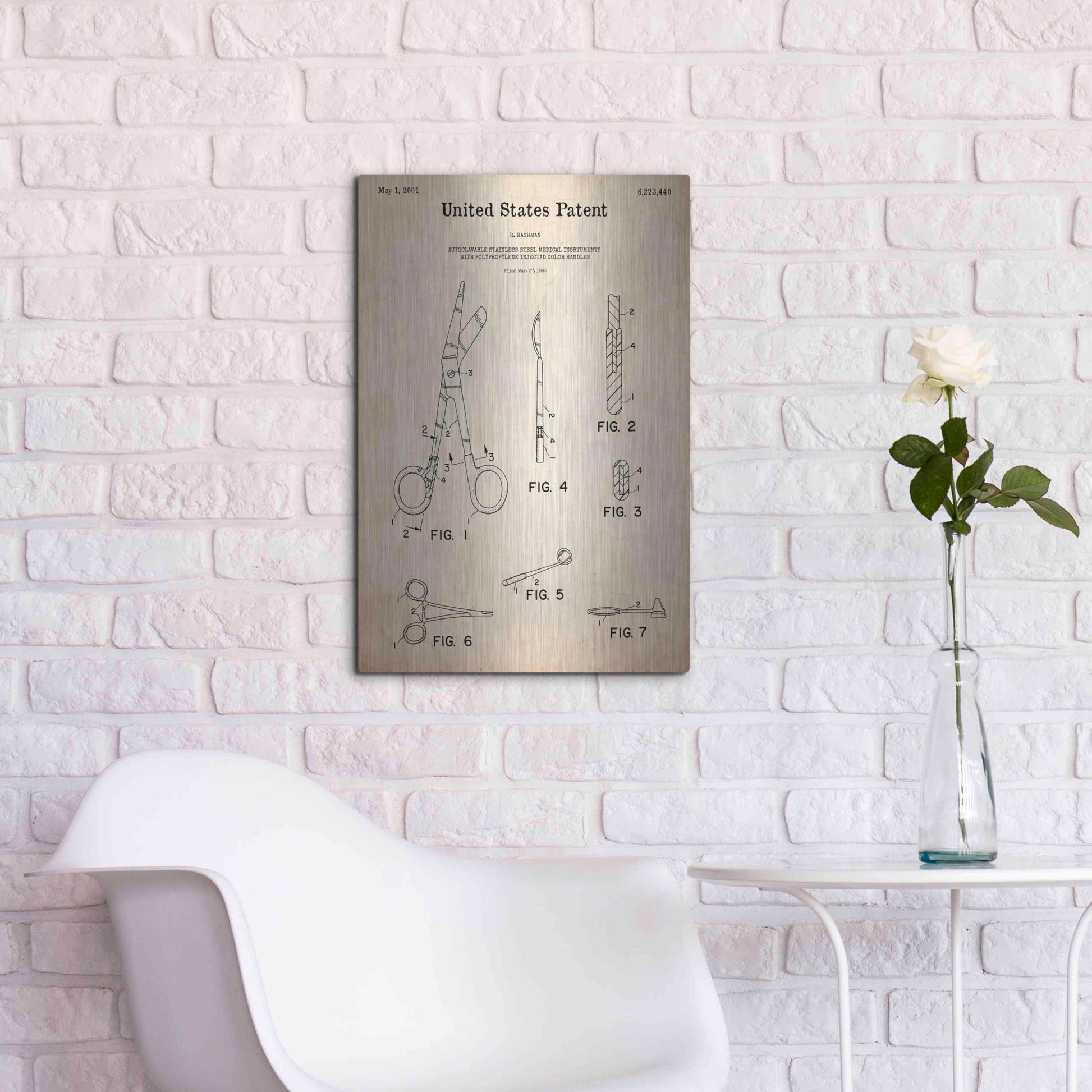 Luxe Metal Art 'Medical Instruments Blueprint Patent Parchment,' Metal Wall Art,16x24