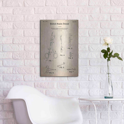Luxe Metal Art 'Medical Instruments Blueprint Patent Parchment,' Metal Wall Art,16x24