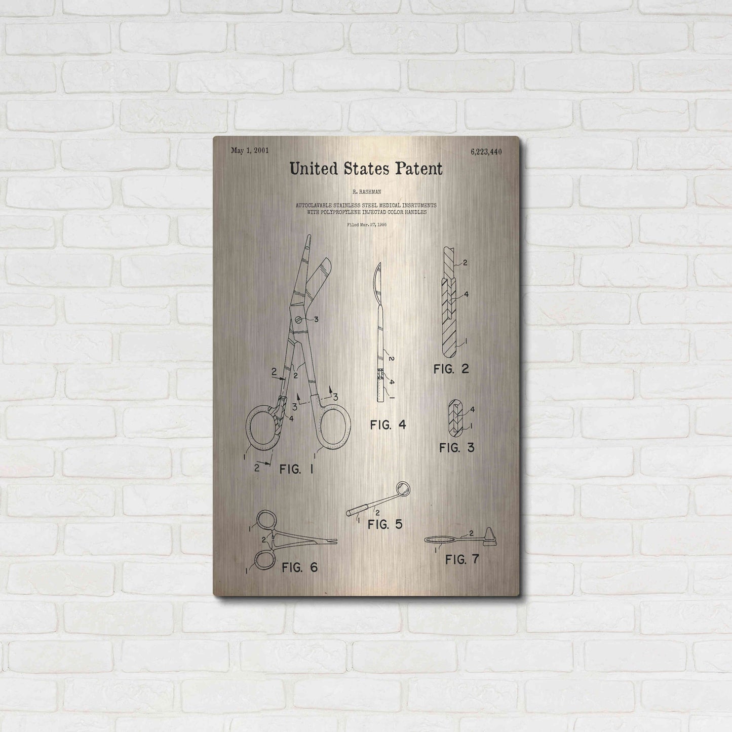 Luxe Metal Art 'Medical Instruments Blueprint Patent Parchment,' Metal Wall Art,24x36