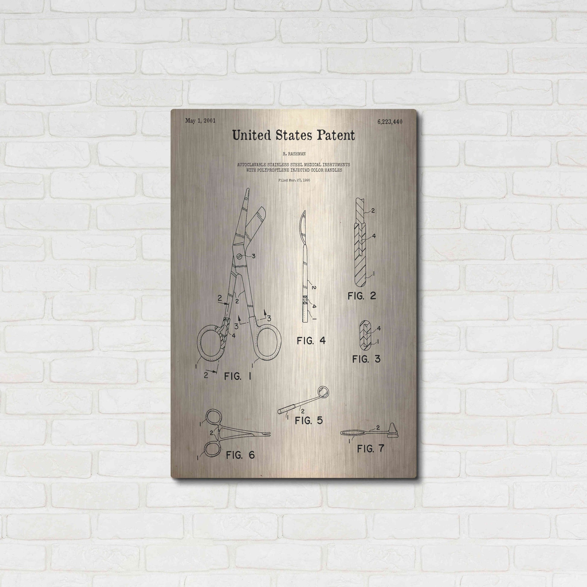 Luxe Metal Art 'Medical Instruments Blueprint Patent Parchment,' Metal Wall Art,24x36