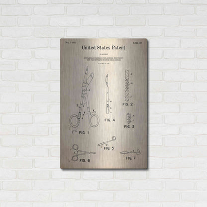 Luxe Metal Art 'Medical Instruments Blueprint Patent Parchment,' Metal Wall Art,24x36