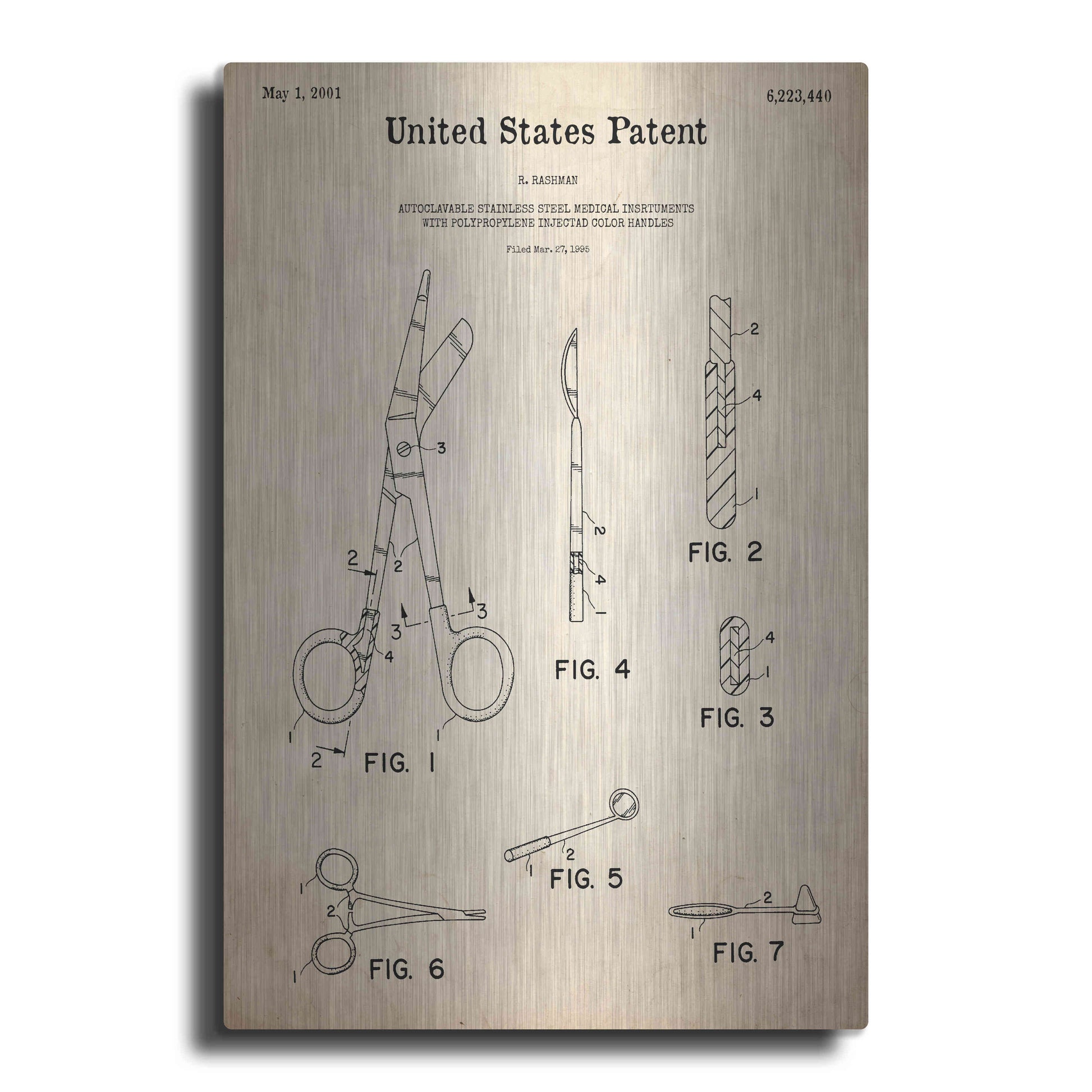 Luxe Metal Art 'Medical Instruments Blueprint Patent Parchment,' Metal Wall Art