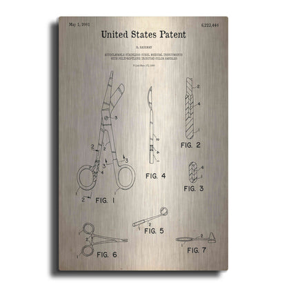 Luxe Metal Art 'Medical Instruments Blueprint Patent Parchment,' Metal Wall Art