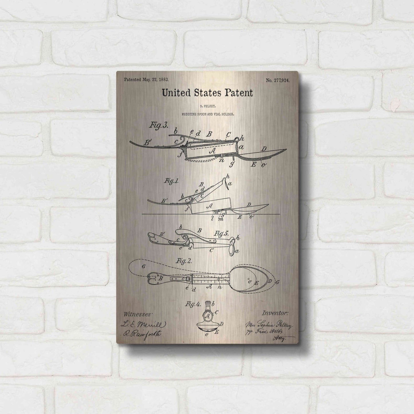 Luxe Metal Art 'Medicine Spoon Blueprint Patent Parchment,' Metal Wall Art,12x16