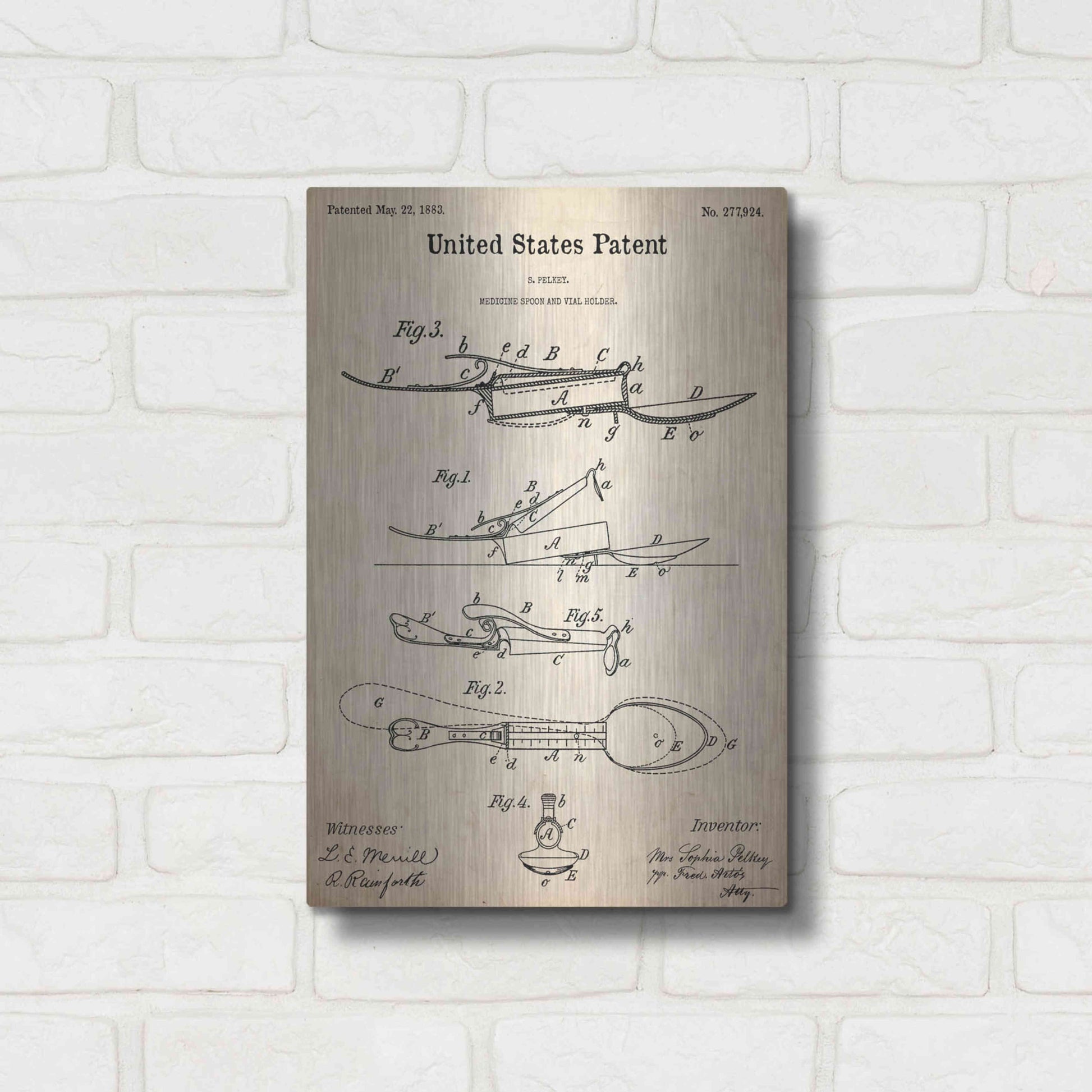 Luxe Metal Art 'Medicine Spoon Blueprint Patent Parchment,' Metal Wall Art,12x16