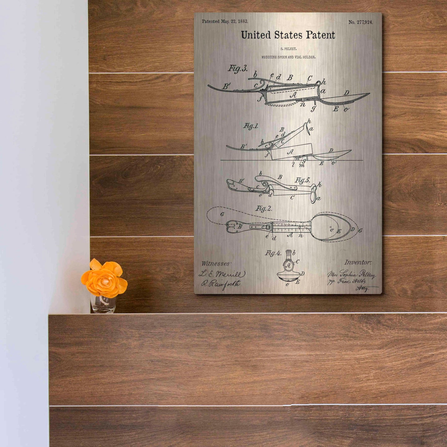 Luxe Metal Art 'Medicine Spoon Blueprint Patent Parchment,' Metal Wall Art,12x16