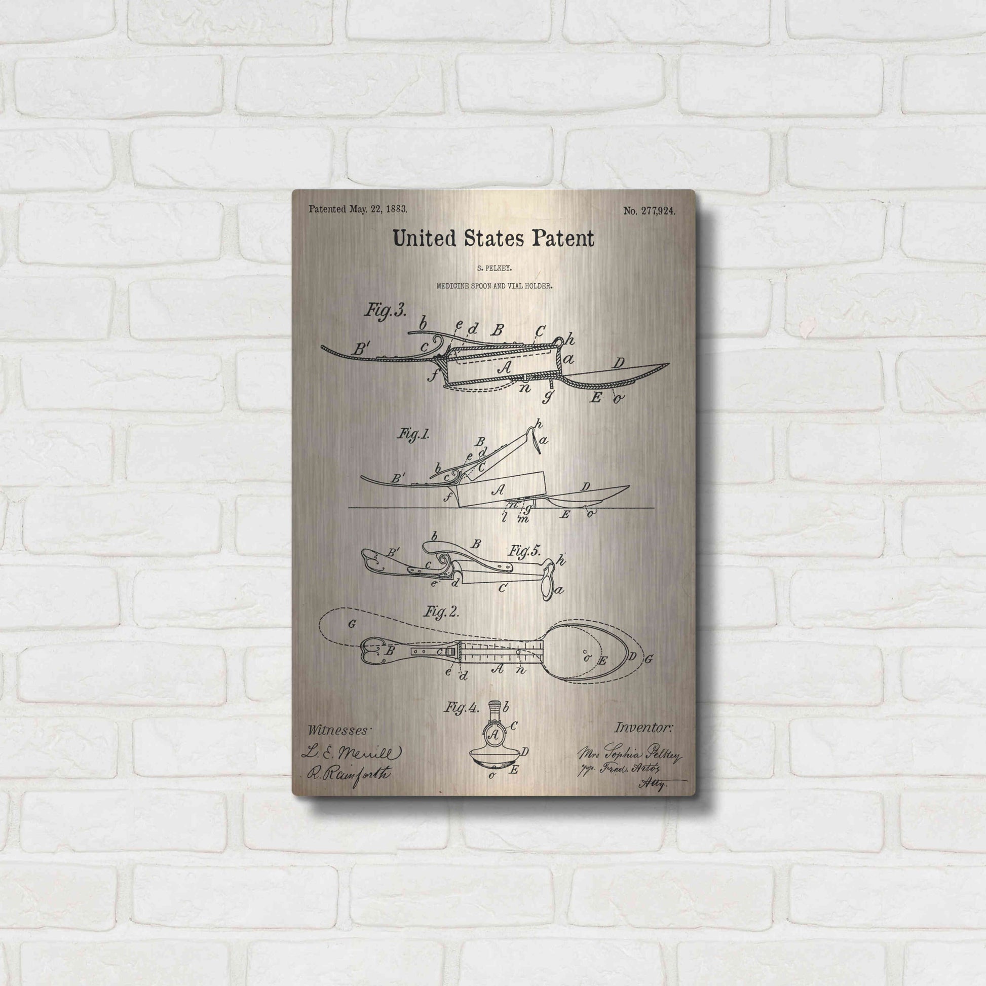 Luxe Metal Art 'Medicine Spoon Blueprint Patent Parchment,' Metal Wall Art,16x24