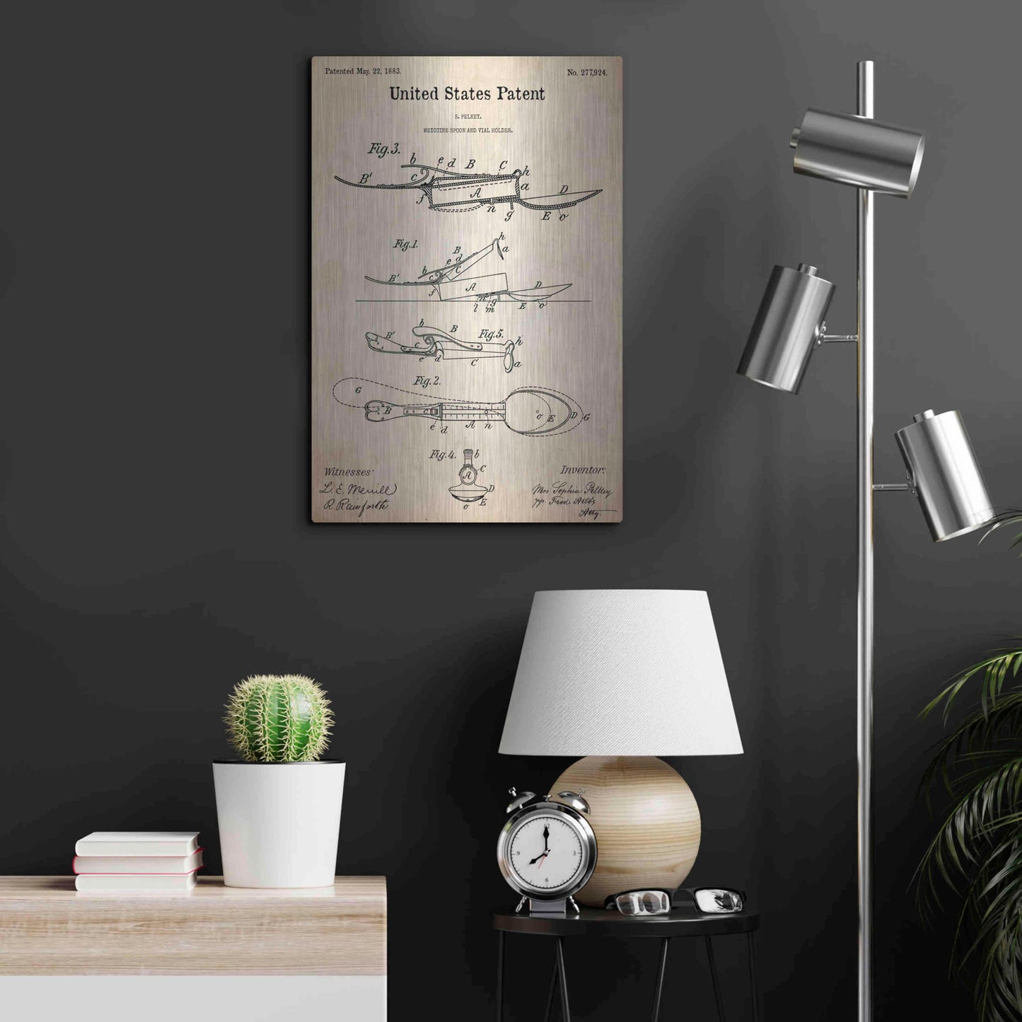 Luxe Metal Art 'Medicine Spoon Blueprint Patent Parchment,' Metal Wall Art,16x24
