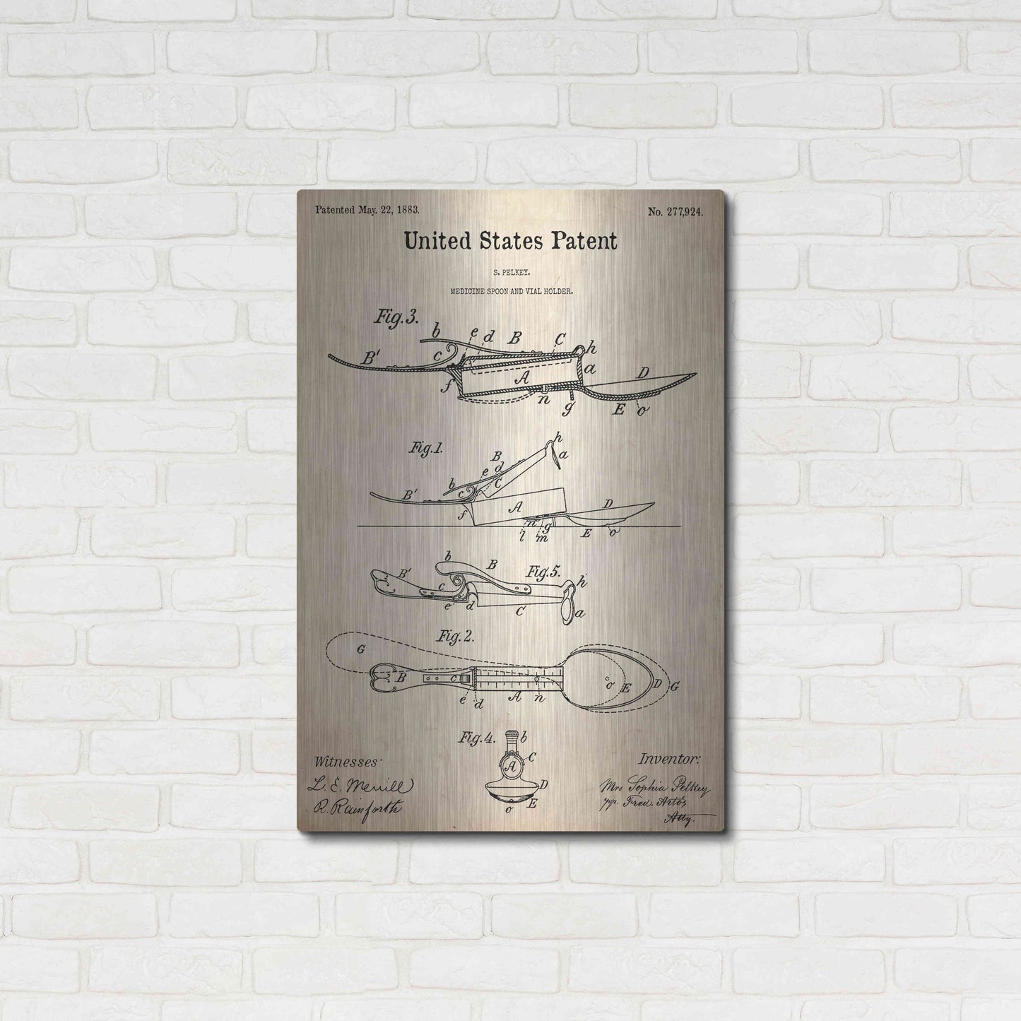Luxe Metal Art 'Medicine Spoon Blueprint Patent Parchment,' Metal Wall Art,24x36
