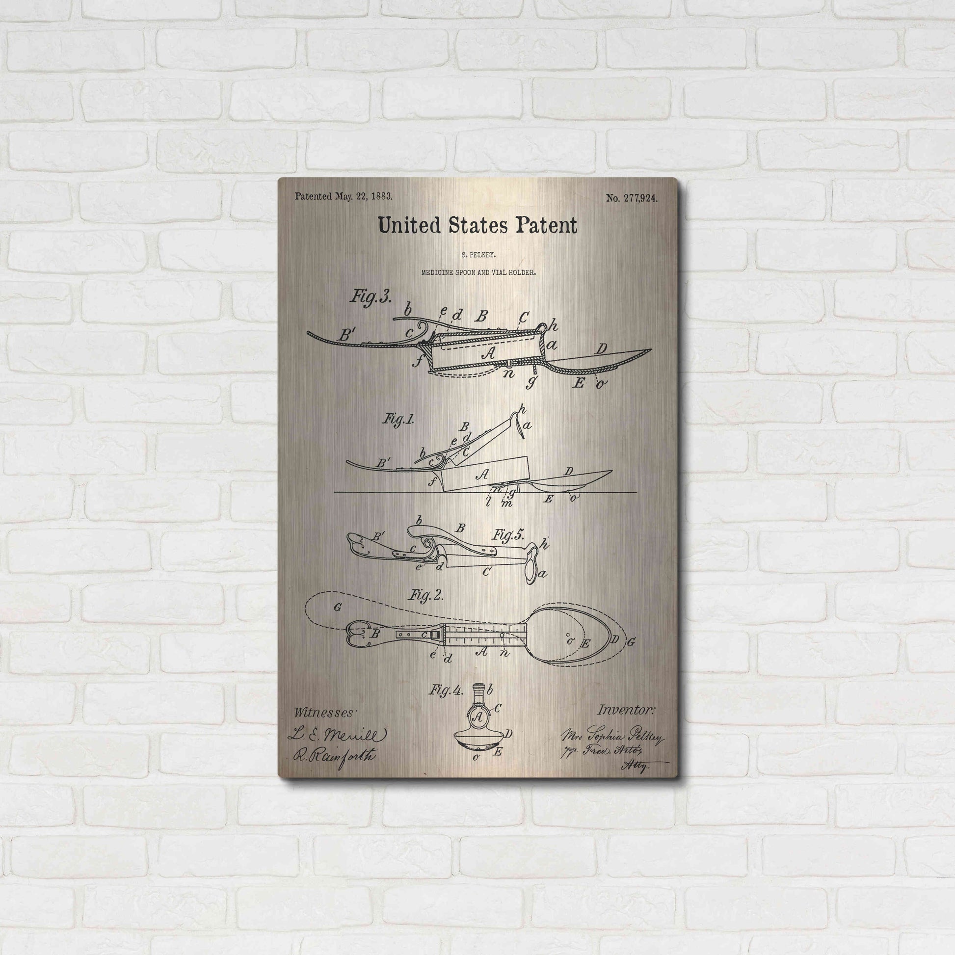 Luxe Metal Art 'Medicine Spoon Blueprint Patent Parchment,' Metal Wall Art,24x36