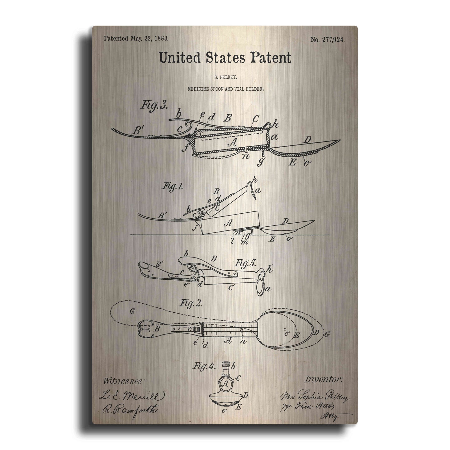 Luxe Metal Art 'Medicine Spoon Blueprint Patent Parchment,' Metal Wall Art