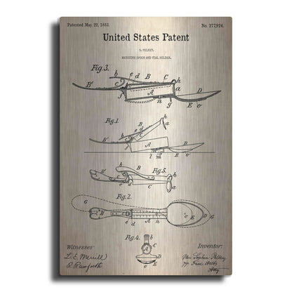 Luxe Metal Art 'Medicine Spoon Blueprint Patent Parchment,' Metal Wall Art
