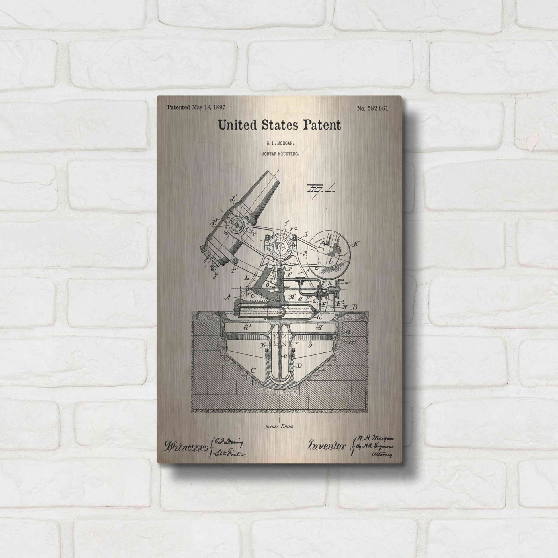 Luxe Metal Art 'Mortar Mounting Blueprint Patent Parchment,' Metal Wall Art,12x16