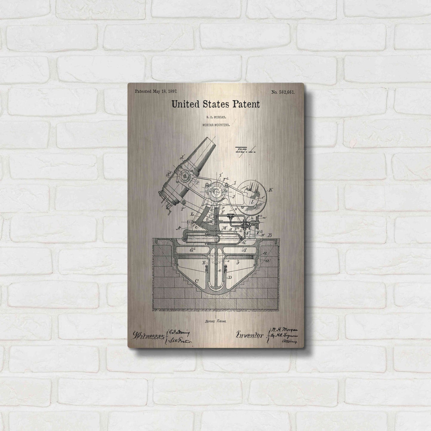 Luxe Metal Art 'Mortar Mounting Blueprint Patent Parchment,' Metal Wall Art,16x24