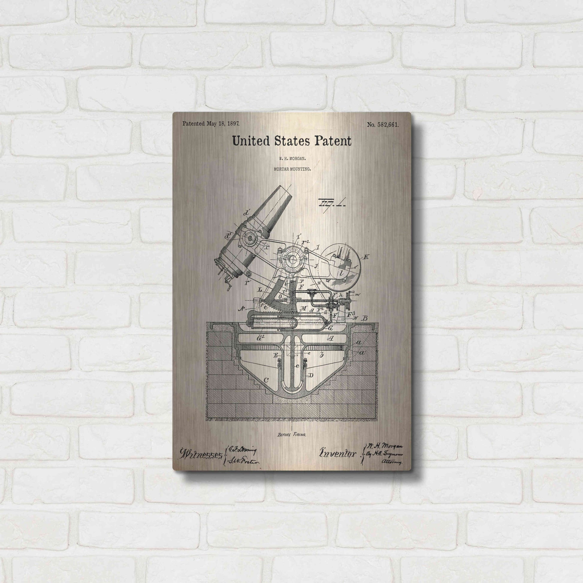 Luxe Metal Art 'Mortar Mounting Blueprint Patent Parchment,' Metal Wall Art,16x24