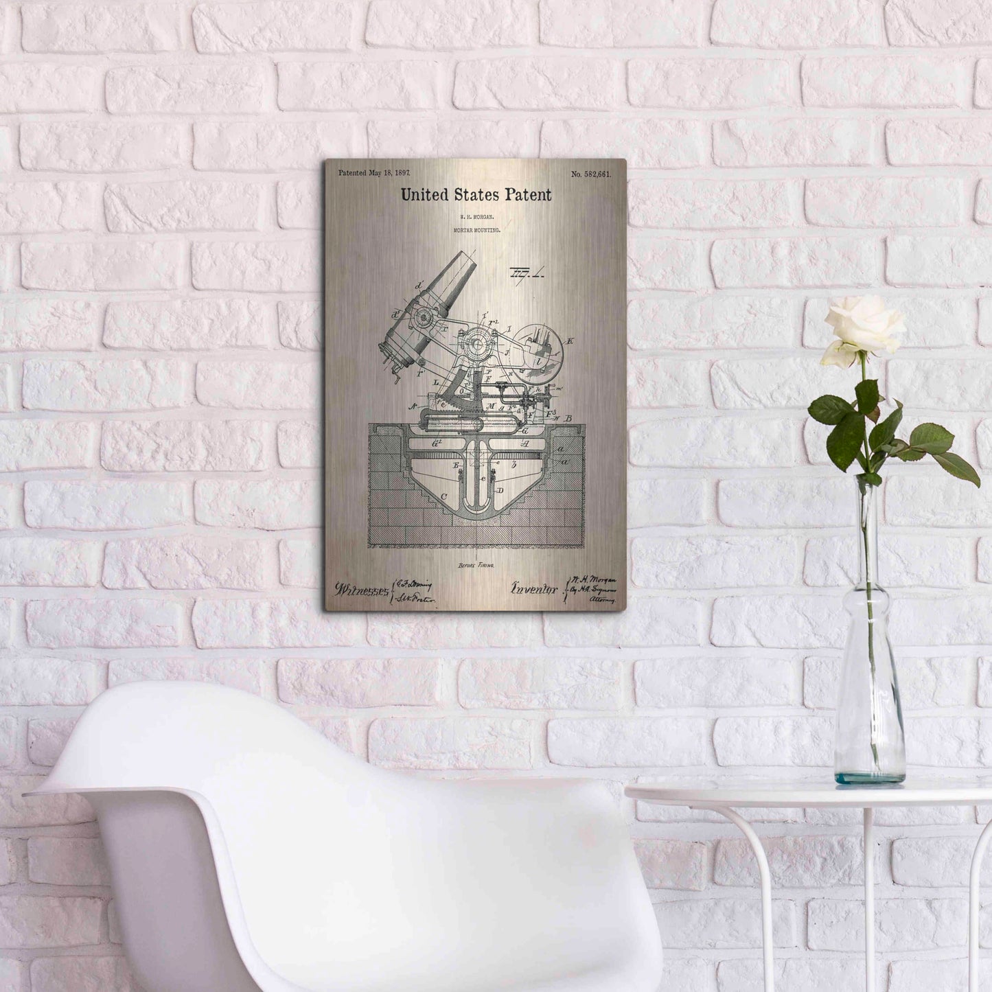 Luxe Metal Art 'Mortar Mounting Blueprint Patent Parchment,' Metal Wall Art,16x24