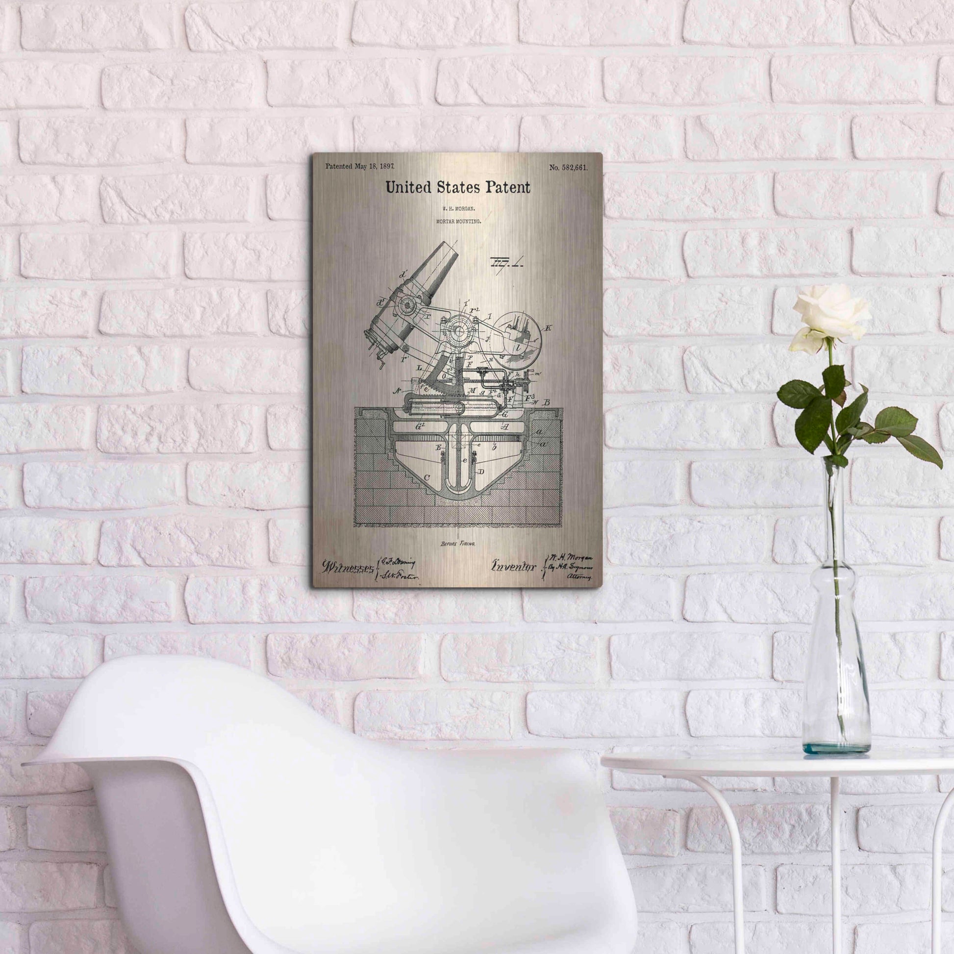 Luxe Metal Art 'Mortar Mounting Blueprint Patent Parchment,' Metal Wall Art,16x24