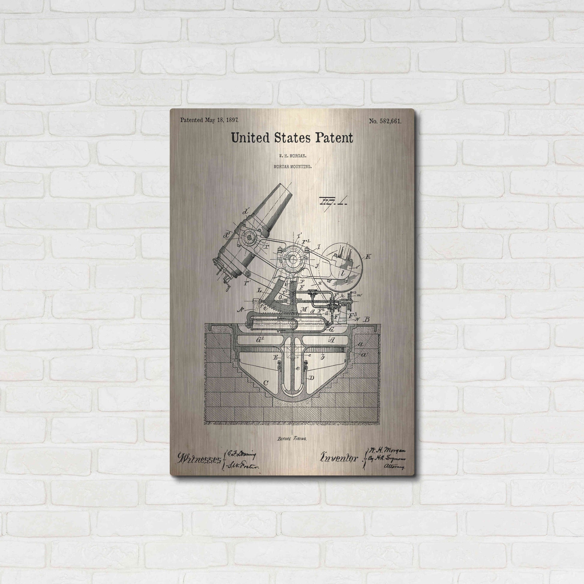 Luxe Metal Art 'Mortar Mounting Blueprint Patent Parchment,' Metal Wall Art,24x36