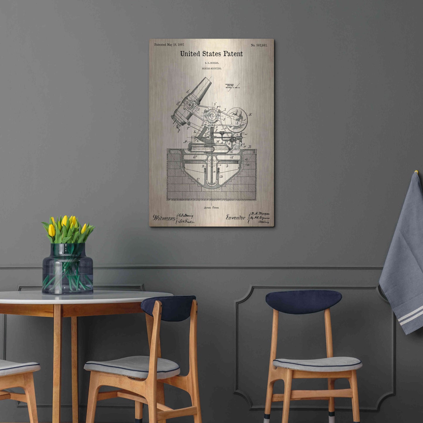 Luxe Metal Art 'Mortar Mounting Blueprint Patent Parchment,' Metal Wall Art,24x36