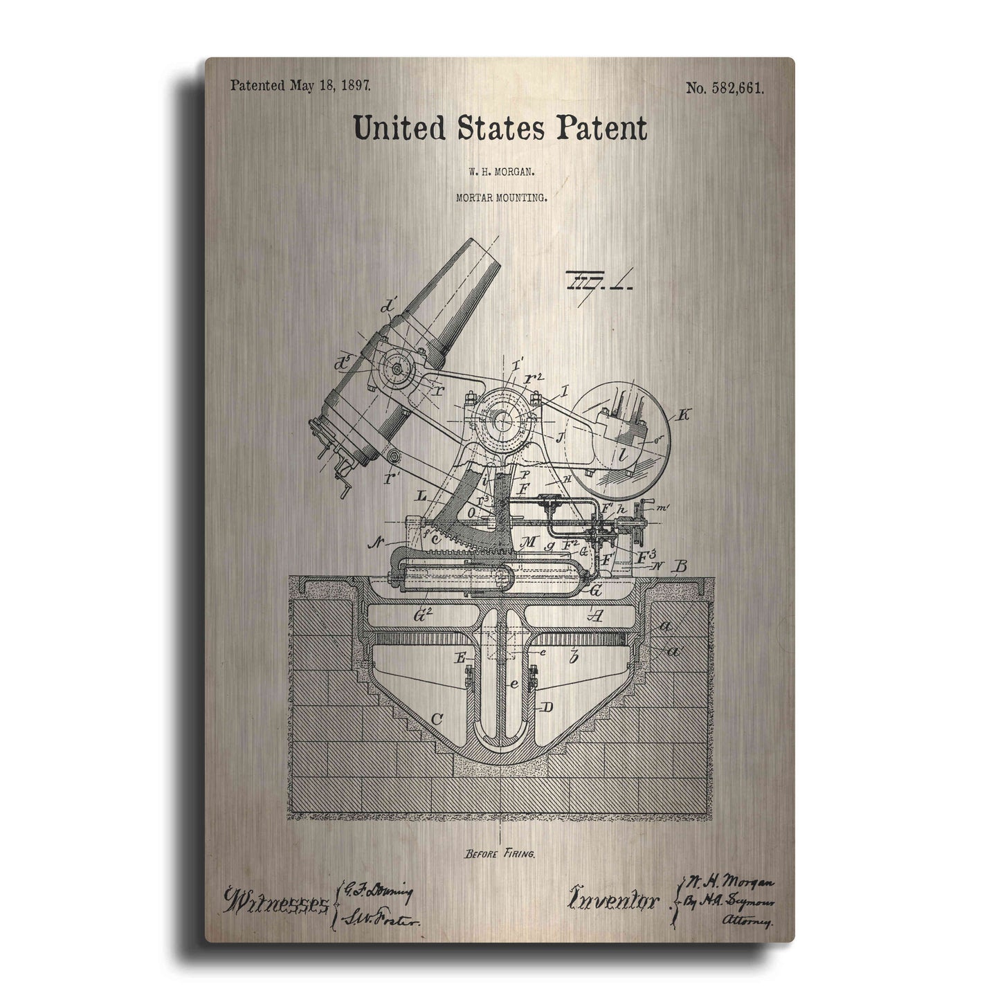 Luxe Metal Art 'Mortar Mounting Blueprint Patent Parchment,' Metal Wall Art