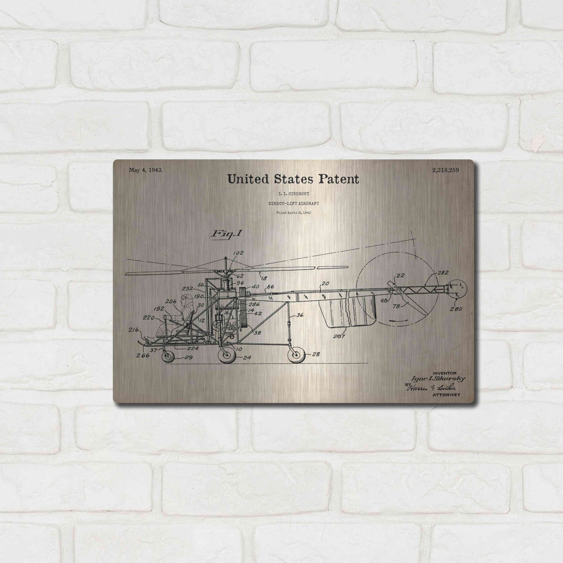 Luxe Metal Art 'Direct-Lift Aircraft Blueprint Patent Parchment,' Metal Wall Art,16x12