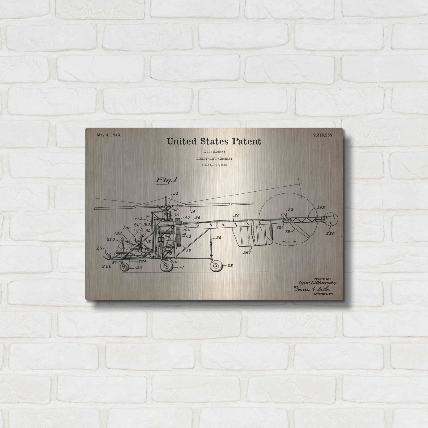 Luxe Metal Art 'Direct-Lift Aircraft Blueprint Patent Parchment,' Metal Wall Art,24x16