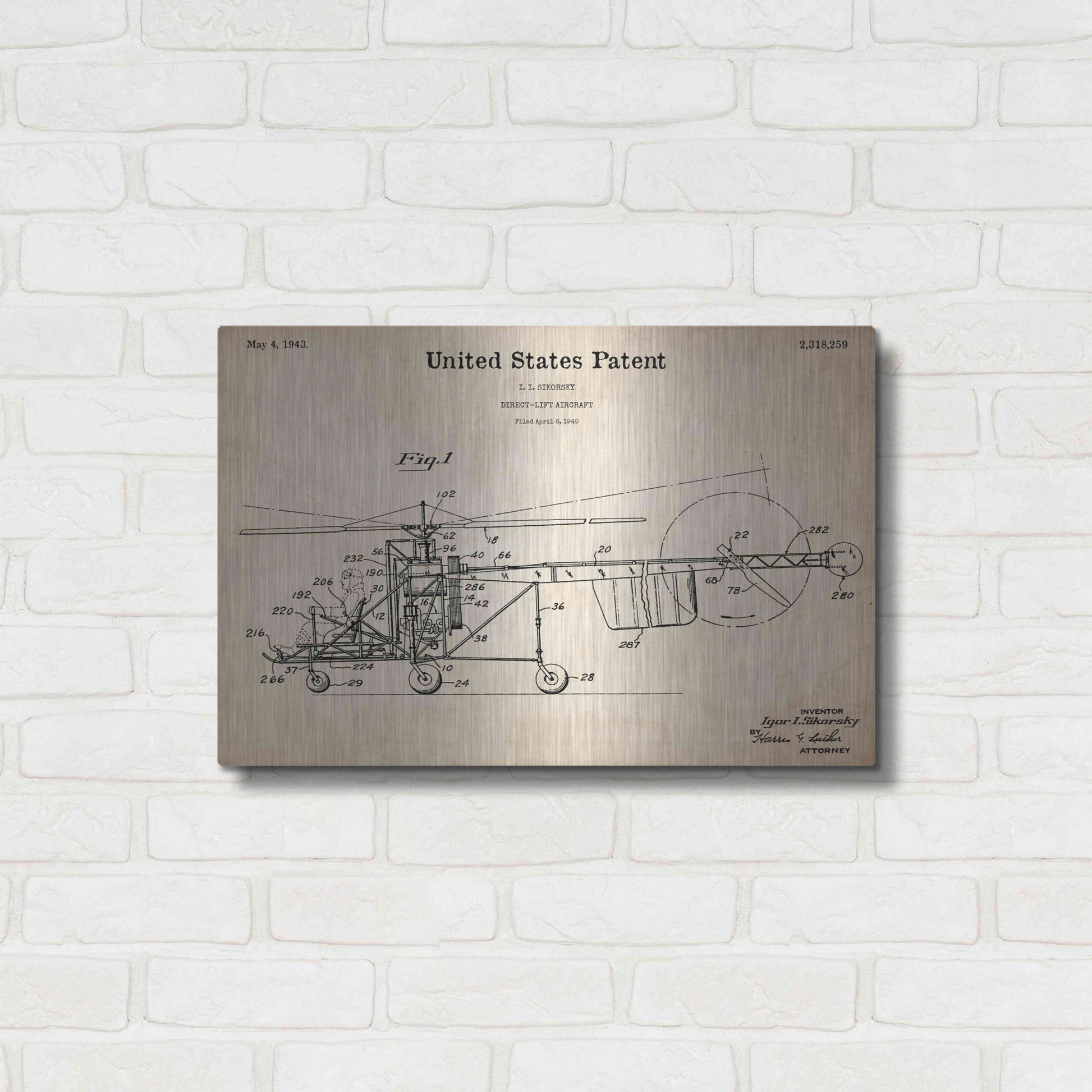 Luxe Metal Art 'Direct-Lift Aircraft Blueprint Patent Parchment,' Metal Wall Art,24x16