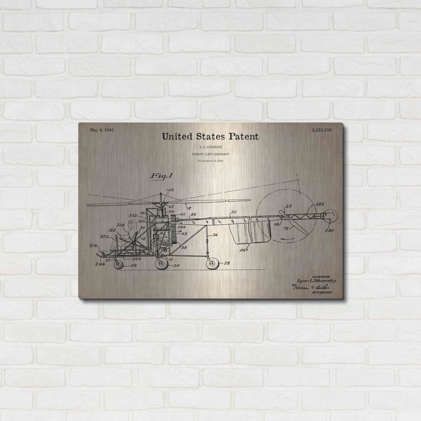 Luxe Metal Art 'Direct-Lift Aircraft Blueprint Patent Parchment,' Metal Wall Art,36x24