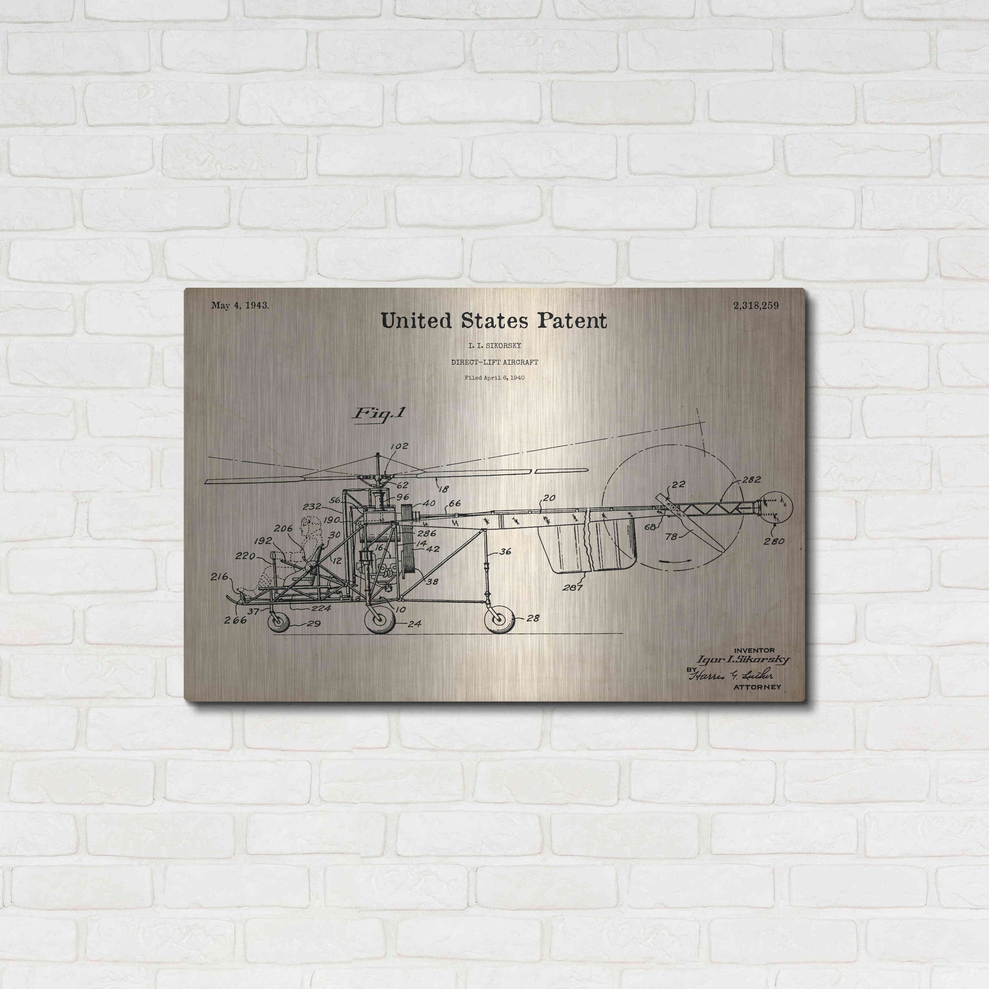 Luxe Metal Art 'Direct-Lift Aircraft Blueprint Patent Parchment,' Metal Wall Art,36x24