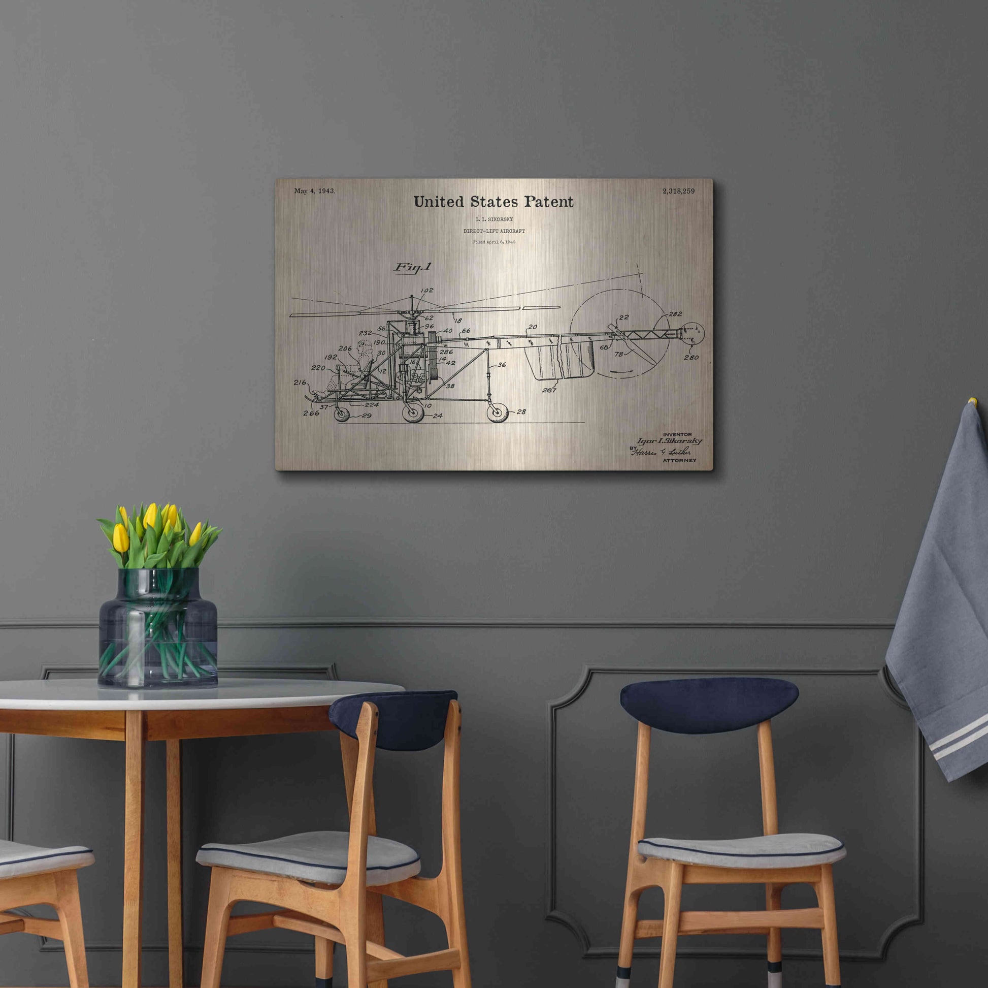 Luxe Metal Art 'Direct-Lift Aircraft Blueprint Patent Parchment,' Metal Wall Art,36x24