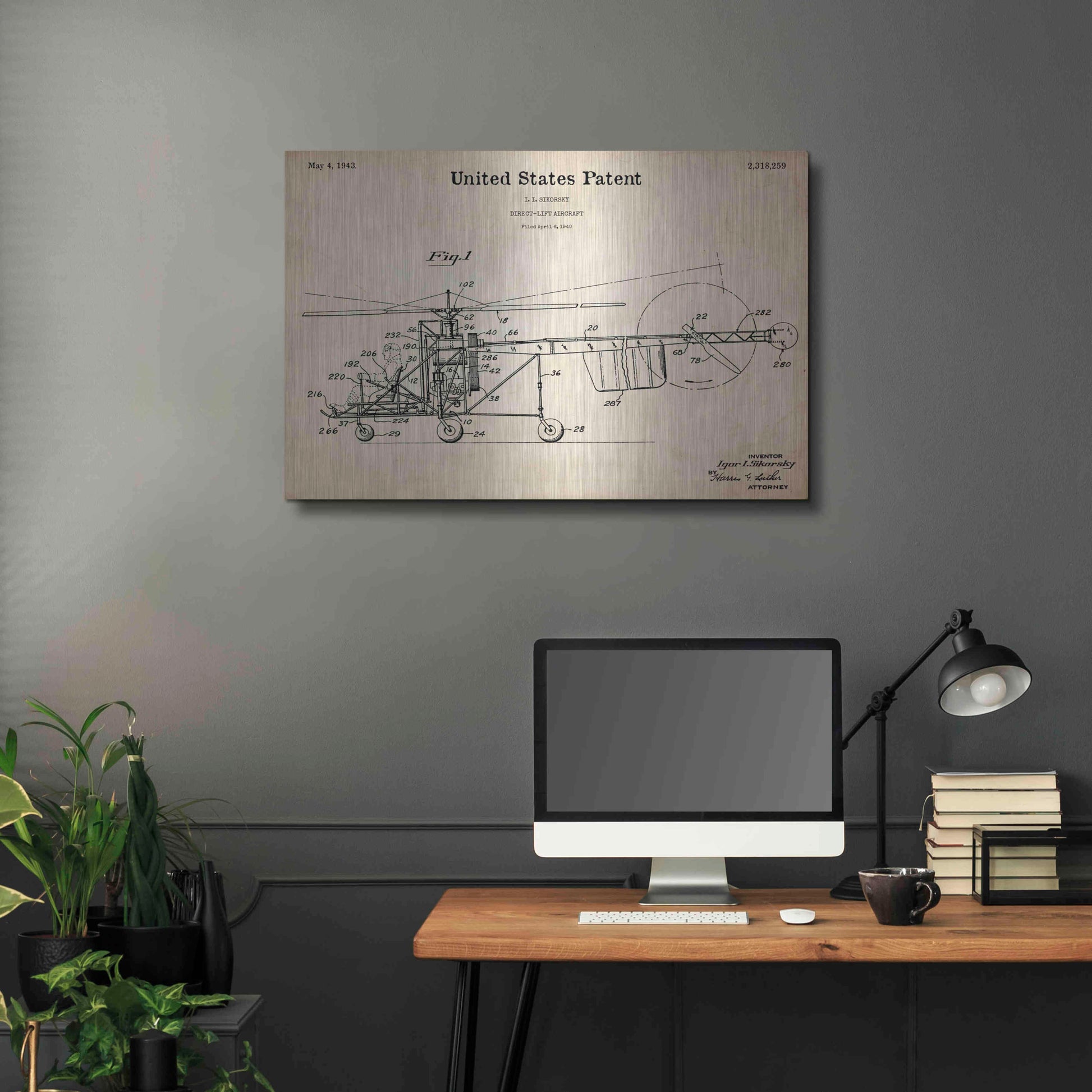 Luxe Metal Art 'Direct-Lift Aircraft Blueprint Patent Parchment,' Metal Wall Art,36x24