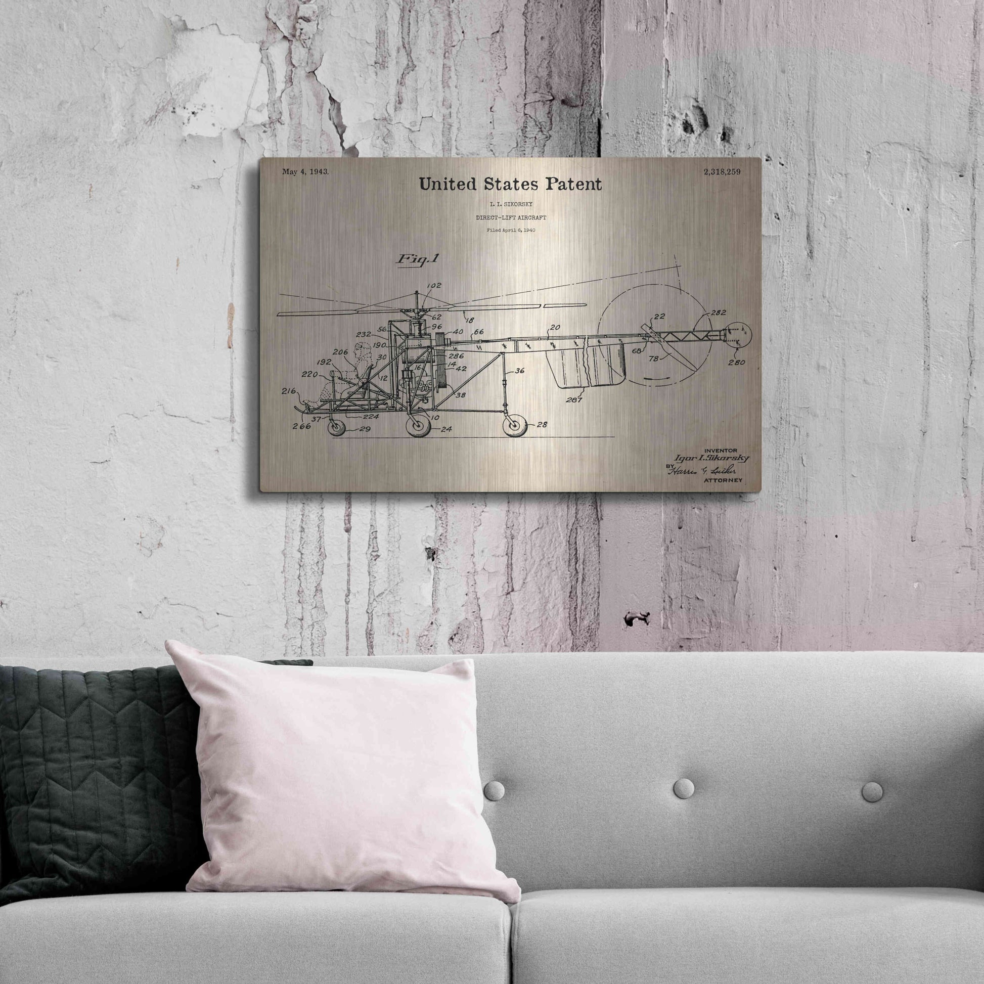 Luxe Metal Art 'Direct-Lift Aircraft Blueprint Patent Parchment,' Metal Wall Art,36x24