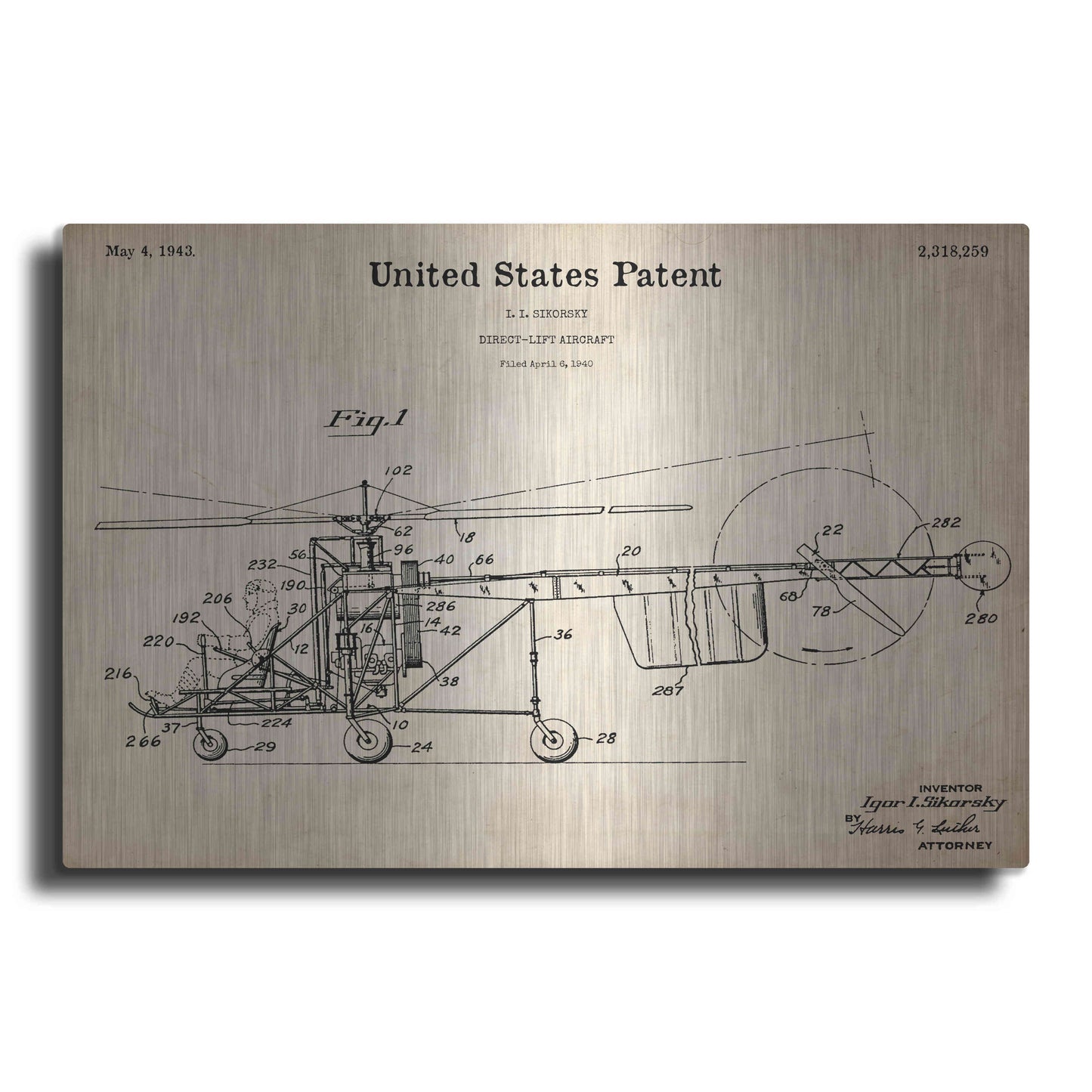 Luxe Metal Art 'Direct-Lift Aircraft Blueprint Patent Parchment,' Metal Wall Art